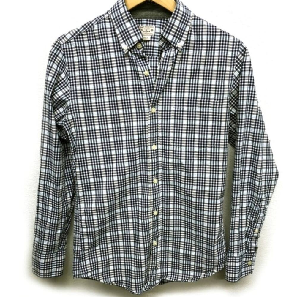J.Crew Men's Blue White Plaid Cotton Oxford Button Down Shirt XS Preppy Classic